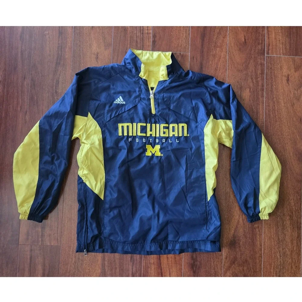 Adidas Michigan Football Windbreaker Youth Medium 10/12 Navy Blue Quarter Zip